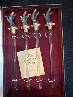 Vintage Port Barware Pewter Duck Glass Stir Sticks IOB
